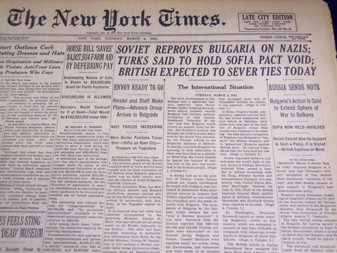 1941 MARCH 4 NEW YORK TIMES - SOVIET REPROVES BULGARIA ON NAZIS - NT 1088