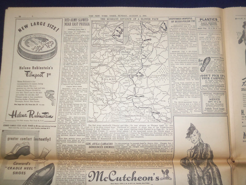 1944 AUG 6 NEW YORK TIMES - AMERICAN TANK COLUMN SMASHES INTO BREST - NP 6601