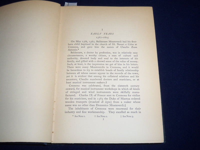 1926 MONTEVERDI HIS LIFE & WORK BOOK BY HENRY PRUNIERES & PROGRAM - KD 1417B
