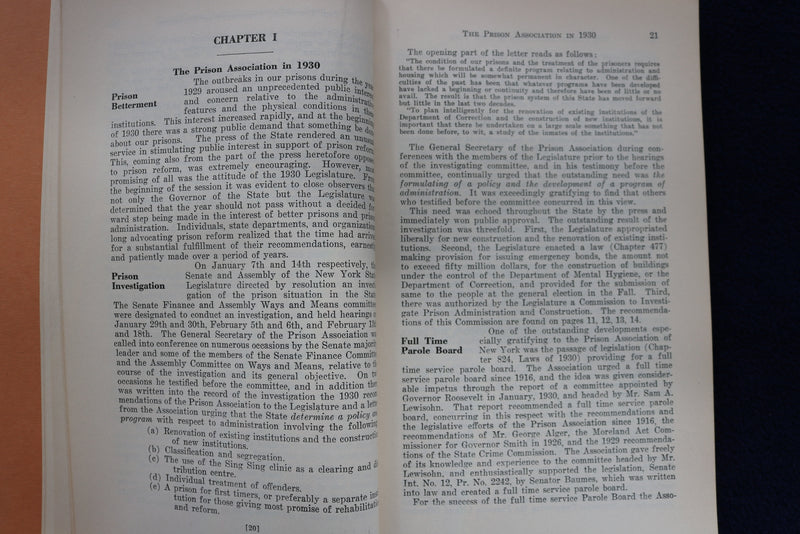 1930 PRISON ASSOCIATION OF NEW YORK ANNUAL REPORT SOFTCOVER BOOK BY - K 850
