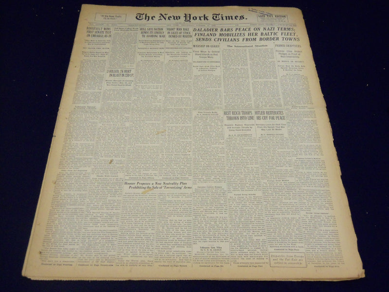 1939 OCTOBER 11 NEW YORK TIMES - DALADIER BARS PEACE ON NAZI TERMS - NT 577B