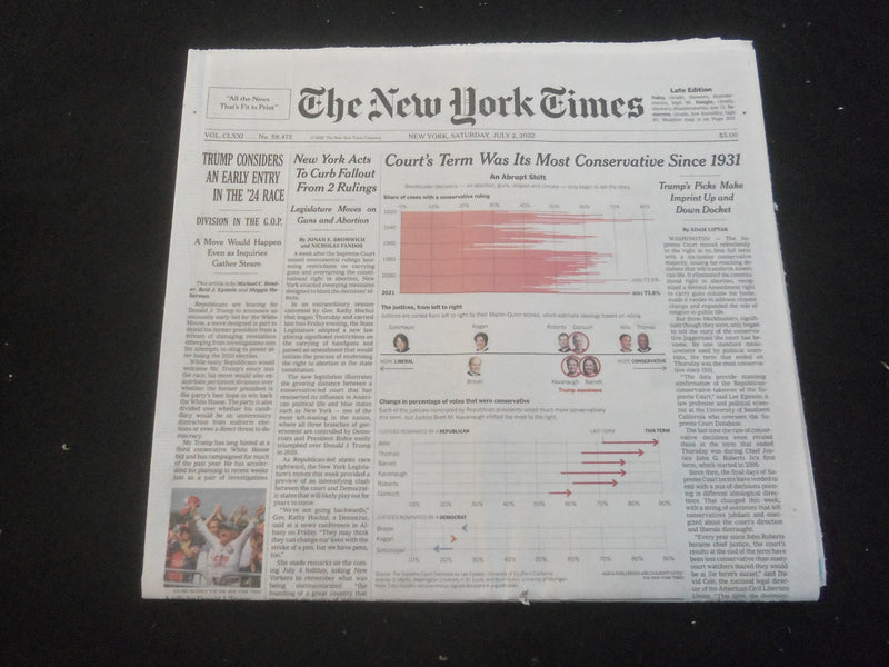 2022 JULY 2 NEW YORK TIMES - TRUMP CONSIDERS AN EARLY ENTRY IN THE '24 RACE