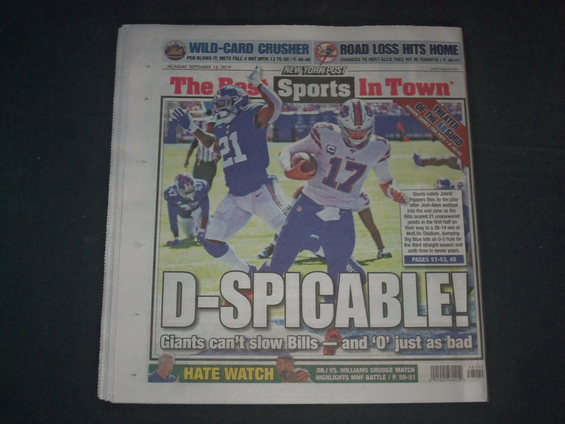 2019 SEPTEMBER 16 NEW YORK POST NEWSPAPER - SUPREME SMEAR; KAVANAUGH ATTACK