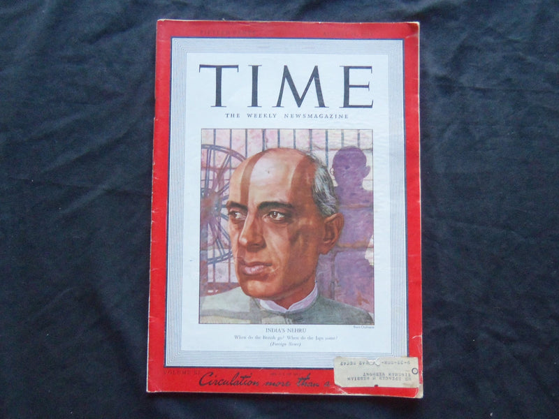 1942 AUGUST 24 TIME MAGAZINE - INDI'S JAWAHARLAL NEHRU - T 828