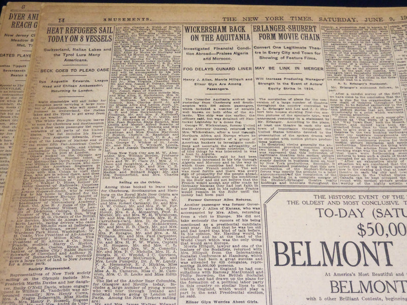 1923 JUNE 9 NEW YORK TIMES NEWSPAPER - L. L. WINKELMAN & CO. FAIL - NT 8661