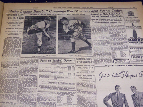 1936 APRIL 14 NEW YORK TIMES - BASEBALL SEASON OPENS - NT 4042