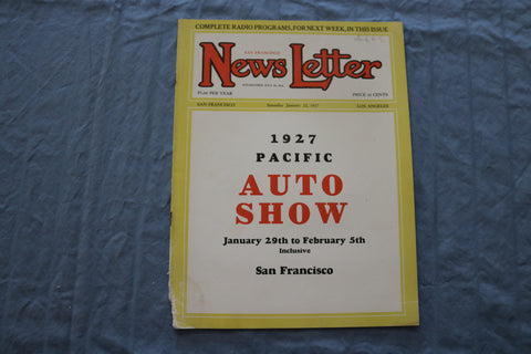 1927 JAN 22 SAN FRANCISCO NEWS LETTER MAGAZINE - PACIFIC AUTO SHOW - ST 5509I