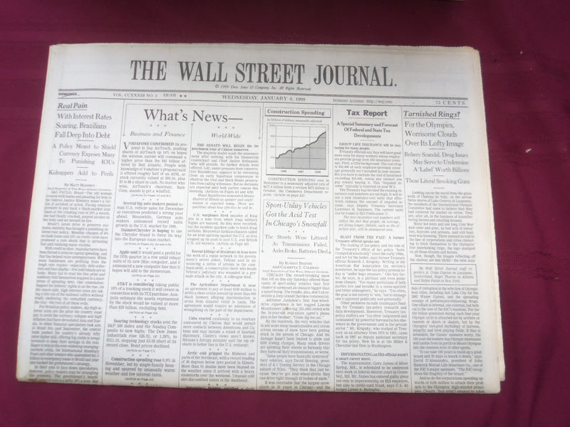 1999 JANUARY 6 THE WALL STREET JOURNAL - OLYMPICS, WORRISOME CLOUDS - WJ 241