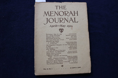 1924 APRIL-MAY THE MENORAH JOURNAL - MAX BROD - K 1602