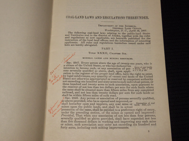 1908 COAL-LAND LAAWS REGULATIONS THEREUNDER BULLETIN - K 6