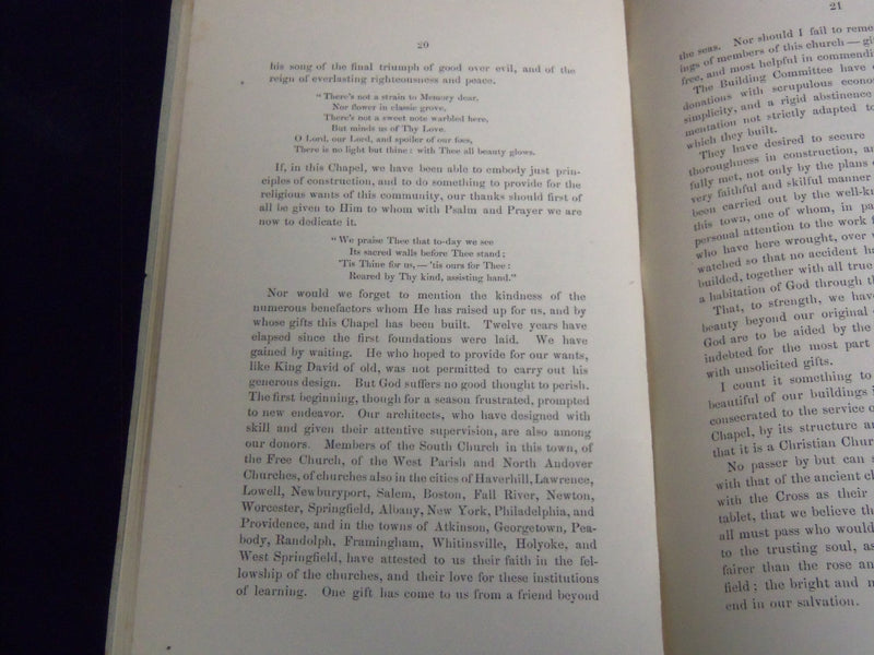 1876 A SERMON DEDICATION OF THE ANDOVER NEW CHAPEL BY EGBERT SMYTH - J 8863