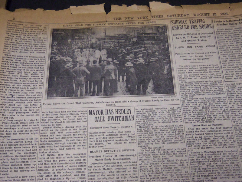 1928 AUGUST 25 NEW YORK TIMES - 17 DEAD IN SUBWAY CRASH IN TIMES SQUARE- NT 5101