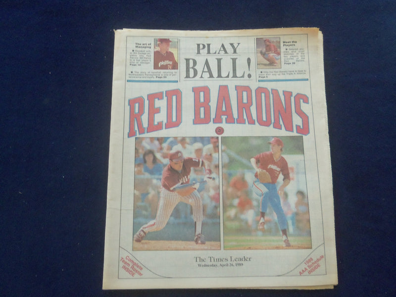 1989 APR 26 THE TIMES LEADER NEWSPAPER - WILKES-BARRE, PA - RED BARONS - NP 6180