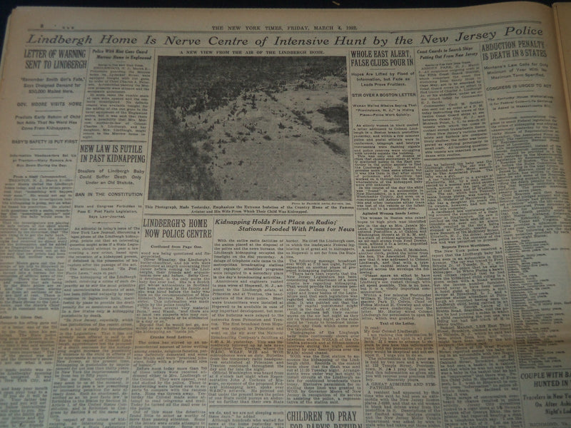 1932 MARCH 4 NEW YORK TIMES - WORLD WAITS HOPEFULLY THAT BABY IS SAFE - NT 7430