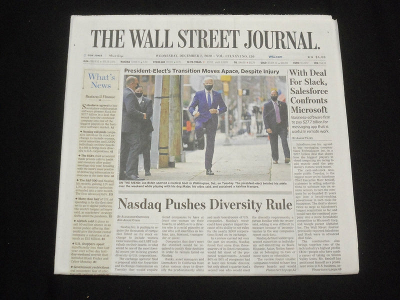 2020 DECEMBER 2 THE WALL STREET JOURNAL-BIDEN'S TRANSITION MOVES, DESPITE INJURY