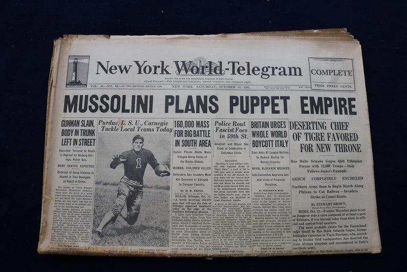 1935 OCTOBER 12 NEW YORK WORLD-TELEGRAM - HAILE SELASSIE NEW EMPEROR - NP 8870