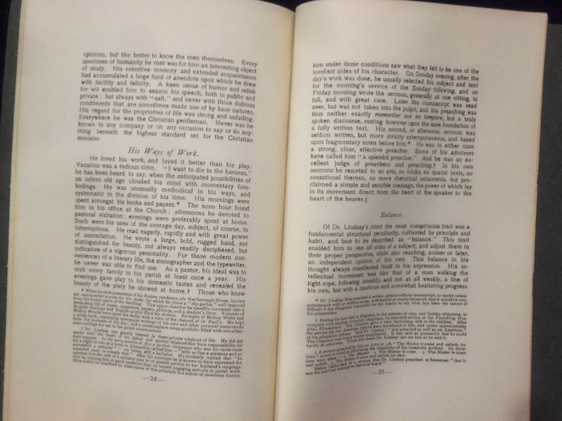 1904 JOHN SUMMERFIELD LINDSAY MEMORIAL SERMON SOFTCOVER BOOKLET - K 229
