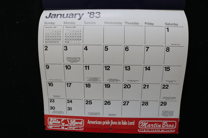 1982 APRIL - 1983 MARCH NEW YORK YANKEES CALENDAR - K 2471