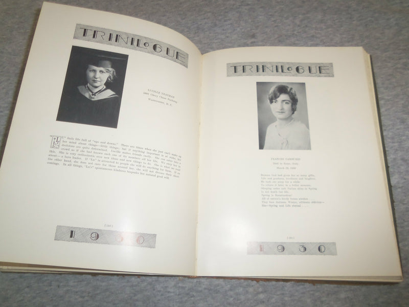 1930 THE TRINILOGUE TRINITY COLLEGE YEARBOOK - WASHINGTON, D.C. - YB 2501