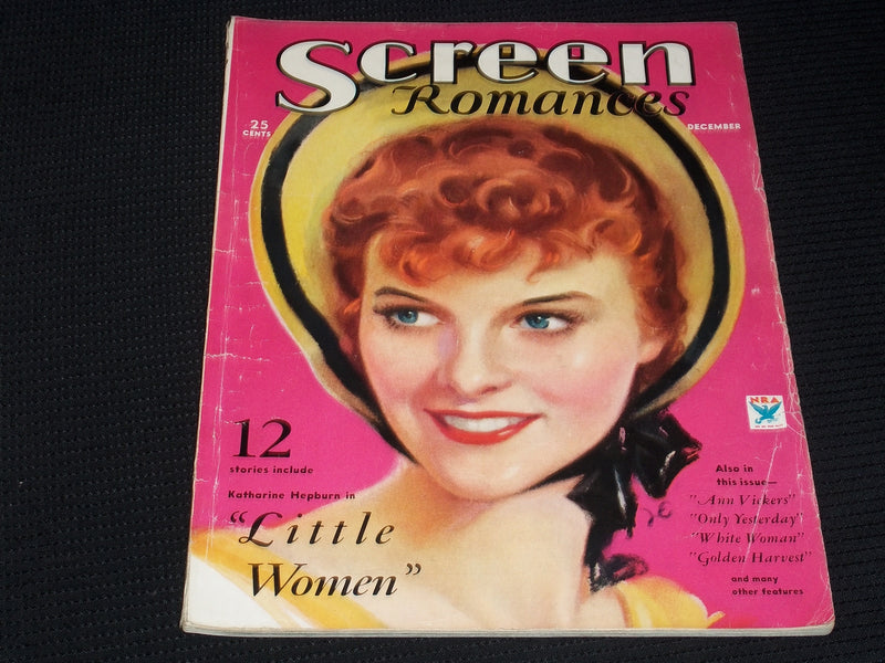1933 DECEMBER SCREEN ROMANCES MAGAZINE - KATHERINE HEPBURN FRONT COVER - E 1861