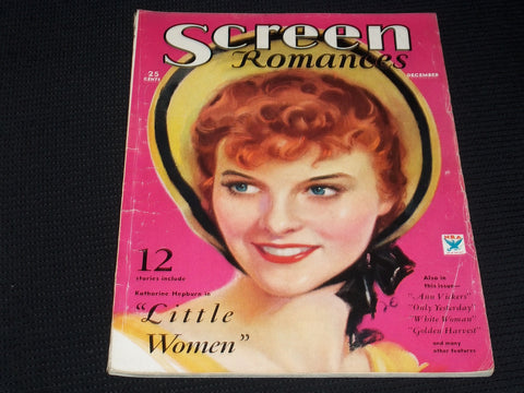 1933 DECEMBER SCREEN ROMANCES MAGAZINE - KATHERINE HEPBURN FRONT COVER - E 1861