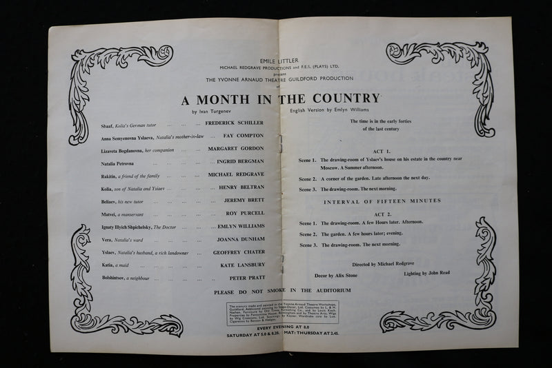 1965 A MONTH IN THE COUNTRY PROGRAM-CAMBRIDGE THEATRE- MICHAEL REDGRAVE- K 2386