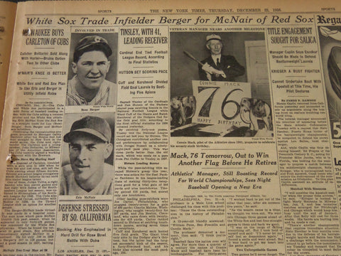 1938 DECEMBER 22 NEW YORK TIMES - CONNIE MACK 76 TOMORROW - NT 6264
