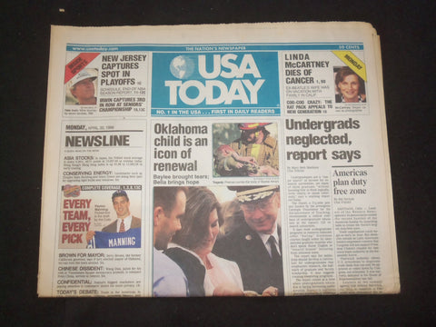1998 APRIL 20 USA TODAY NEWSPAPER - LINDA MCCARTNEY DIES OF CANCER - NP 7915