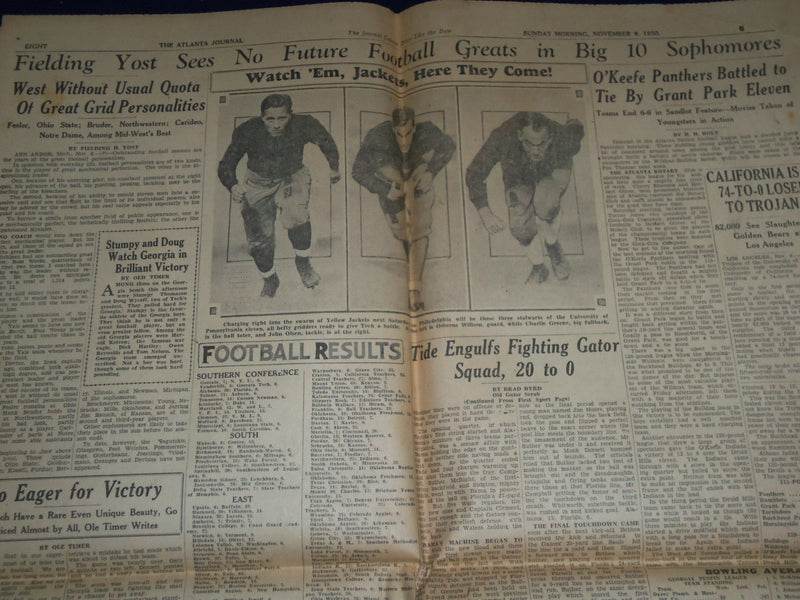 1930 NOVEMBER 9 ATLANTA JOURNAL NEWSPAPER - GEORGIA WINS BY KICK 7-6 - NP 972E