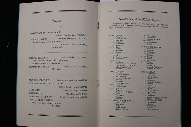 1947 JUNE 24-25 METHUEN MEMORIAL MUSIC HALL ORGAN CONCERT PROGRAM - K 2461