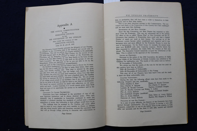 1935 PSI UPSILON GRATERNITY CONVENTION RECORDS SOFTCOVER BOOK - K 836