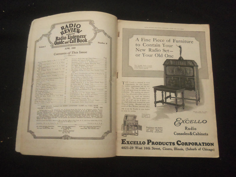 1926 JUNE RADIO REVIEW & RADIO LISTENERS' GUIDE AND CALL BOOK MAGAZINE - B 433T