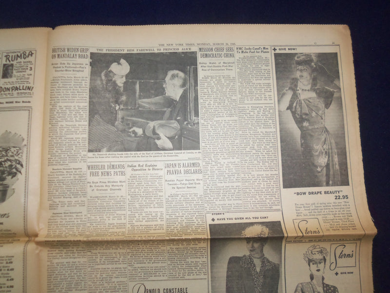 1945 MARCH 26 NEW YORK TIMES - 3D ARMY CROSSES MAIN IN 27-MILE DASH - NP 6677