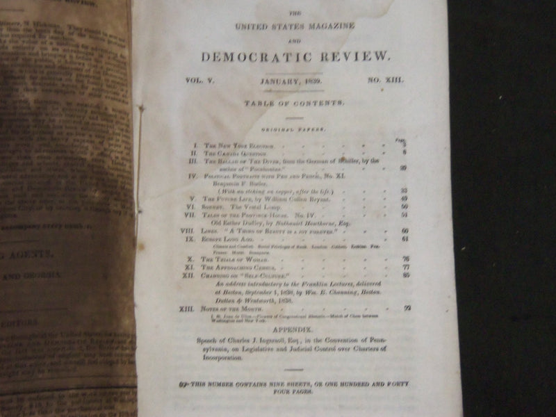 1838-1840 THE UNITED STATES MAGAZINE & DEMOCRATIC REVIEW LOT OF 9 - WR 1277