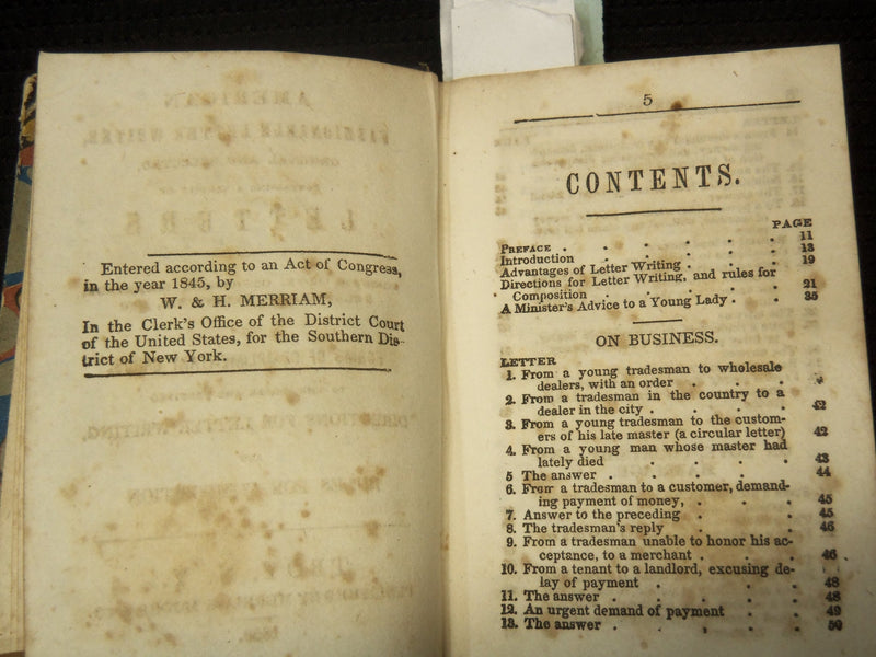 1850 AMERICAN FASHIONABLE LETTER WRITER BOOK - TROY, NEW YORK - K 2602