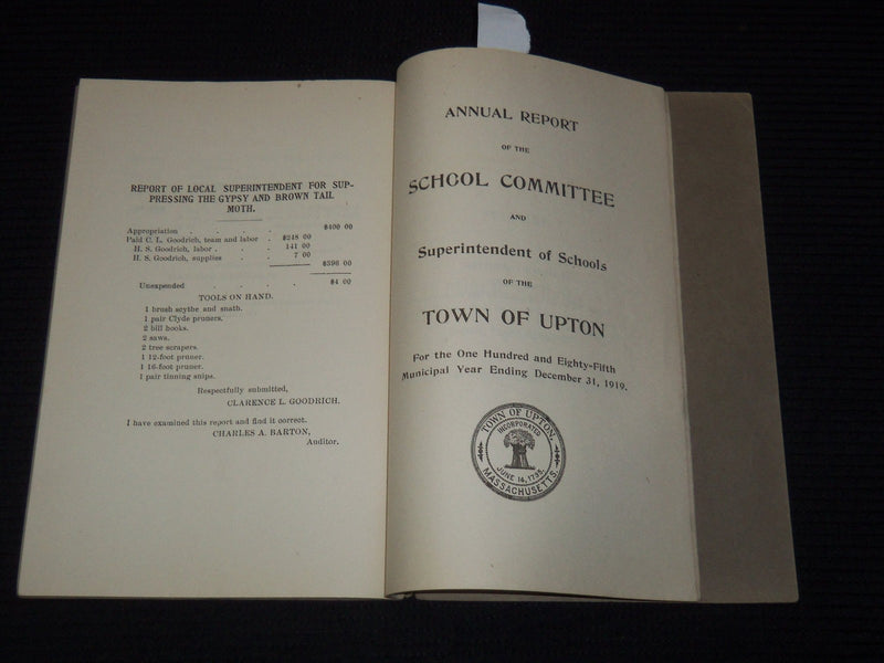 1919 ANNUAL REPORT OF THE TOWN OFFICERS OF UPTON MASSACHUSETTS - K 3116