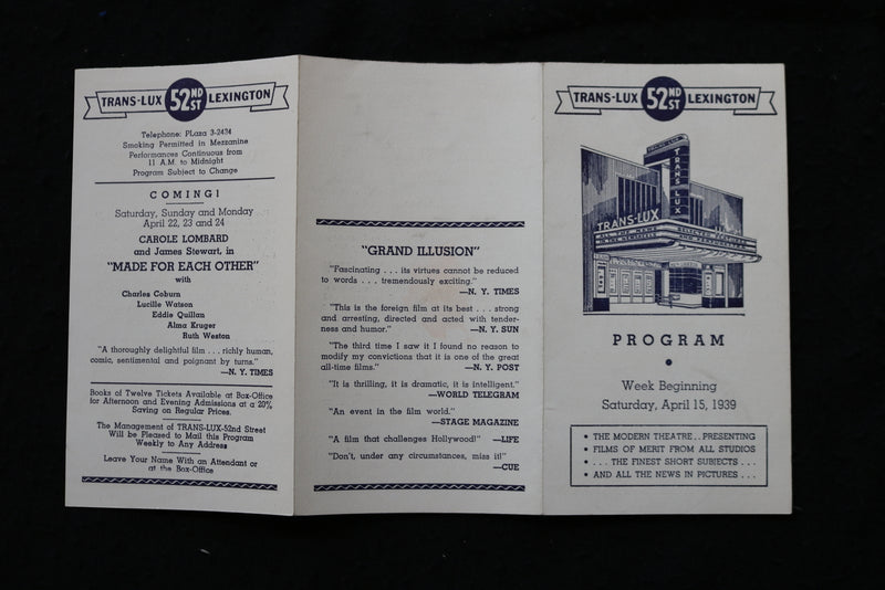 1939 APRIL 15-21 TRANS-LUX THEATRE PROGRAM - IDIOT'S DELIGHT-CLARK GABLE- K 1837
