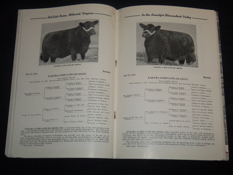 1951-1952 RED GATE FARM PRODUCTION CATTLE SALE CATALOG LOT OF 2 - J 9236