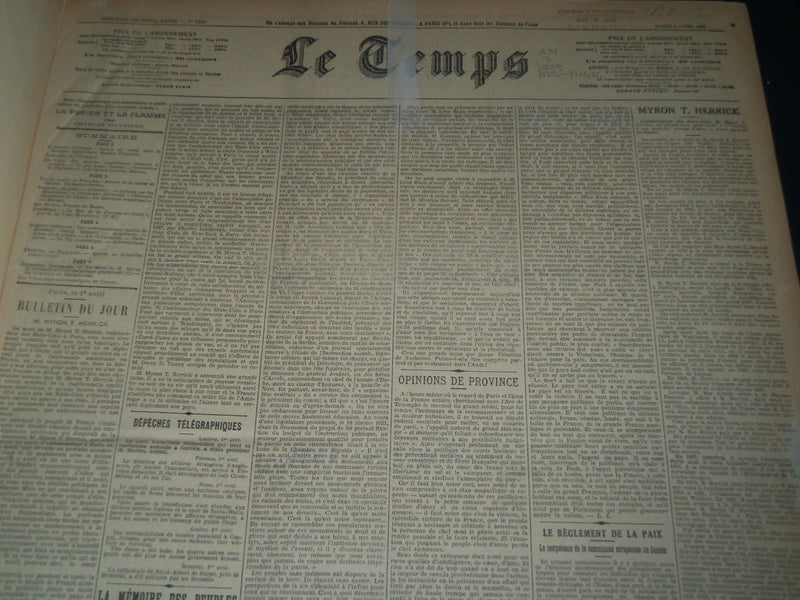 1929 APRIL-JUNE LE TEMPS FRENCH NEWSPAPER BOUND VOLUME - VB 17