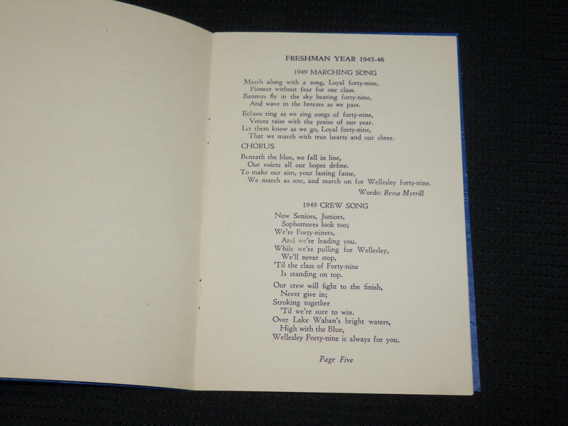 1949 WELLESLEY CLASS SONG SOFTCOVER BOOK - J 6933
