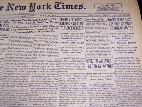 1940 MARCH 16 NEW YORK TIMES - RUMANIA BARS NAZI PLAN - NT 2886