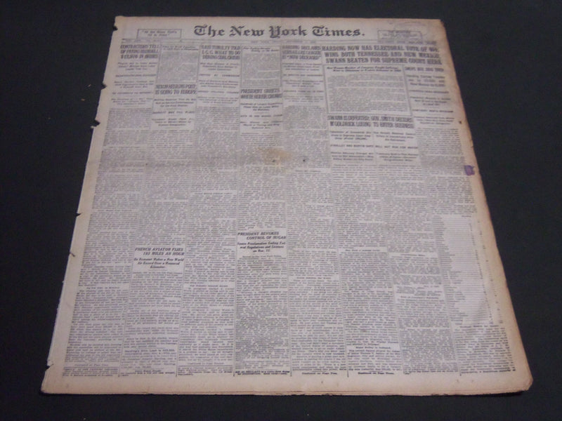 1920 NOVEMBER 5 NEW YORK TIMES - HARDING NOW HAS ELECTORIAL VOTE OF 404- NT 7117