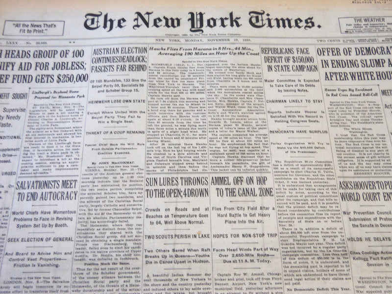 1930 NOVEMBER 10 NEW YORK TIMES - AMMEL OFF TO THE CANAL ZONE - NT 5663