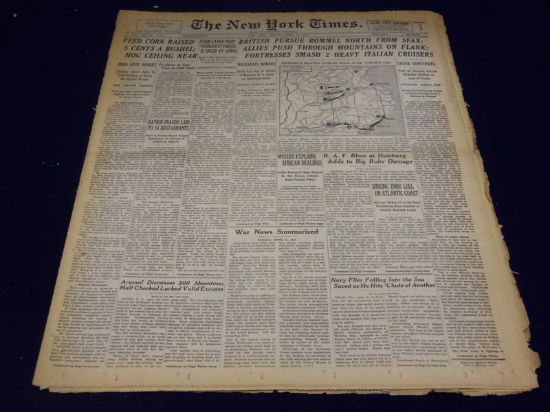 1943 APRIL 11 NEW YORK TIMES - BRITISH PURSUE ROMMEL NORTH FROM SFAX - NT 2143
