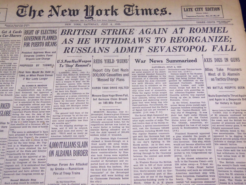 1942 JULY 4 NEW YORK TIMES - BRITISH STRIKE AGAIN AT ROMMEL - NT 901