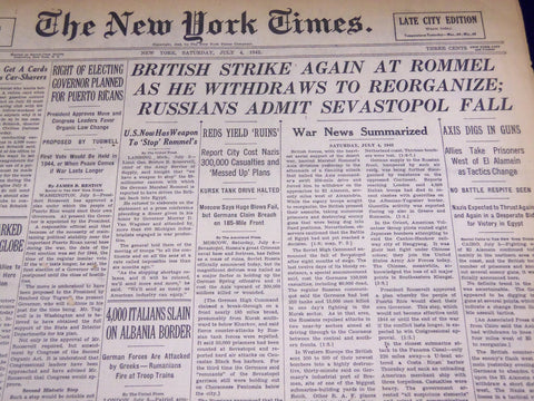 1942 JULY 4 NEW YORK TIMES - BRITISH STRIKE AGAIN AT ROMMEL - NT 901