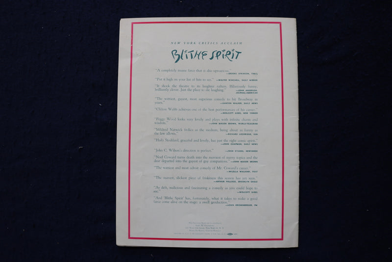 1950'S BLITHE SPIRIT WALNUT THEATRE PROGRAM - K 1743