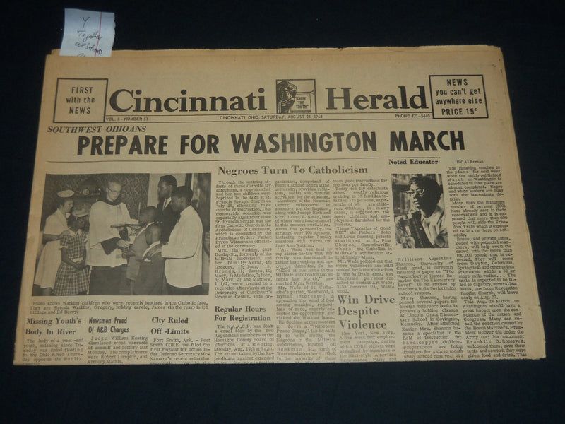 1963 AUG 24 CINCINNATI HERALD NEWSPAPER - PREPARE FOR WASHINGTON MARCH - NP 4417