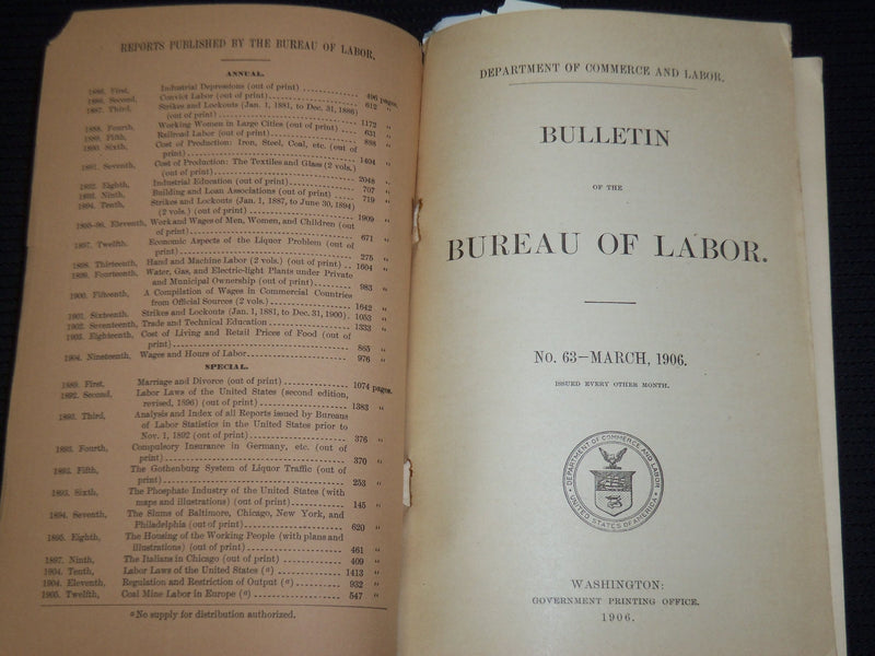 1906 MARCH BULLETIN OF THE BUREAU OF LABOR REPORT NO. 63 - K 39