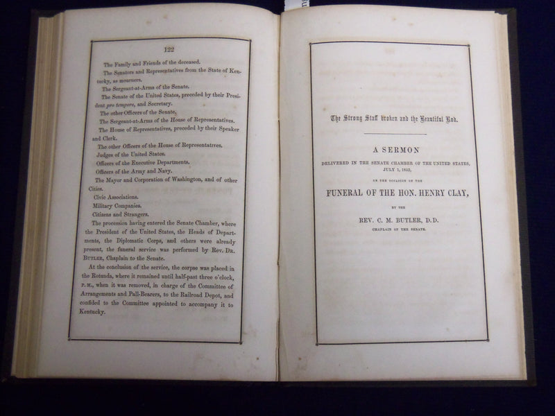 1852 HON. HENRY CLAY OBITUARY ADDRESSES HARDCOVER BOOK - KD 3867F